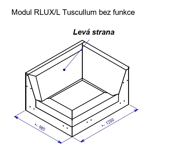 tuscullum-popis-03-modul-rlux-l Rohová sedací souprava TUSCULLUM – modul RLUX levý, nákres s rozměry