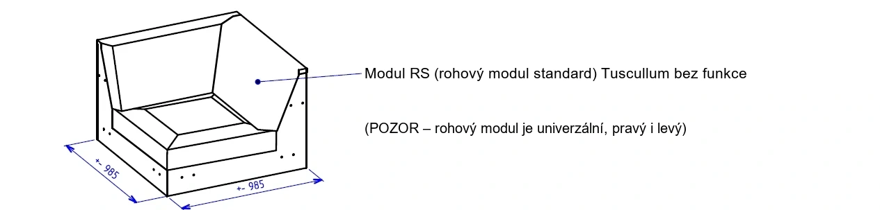 tuscullum-popis-03-modul-rs Rohová sedací souprava TUSCULLUM – modul RS, nákres s rozměry