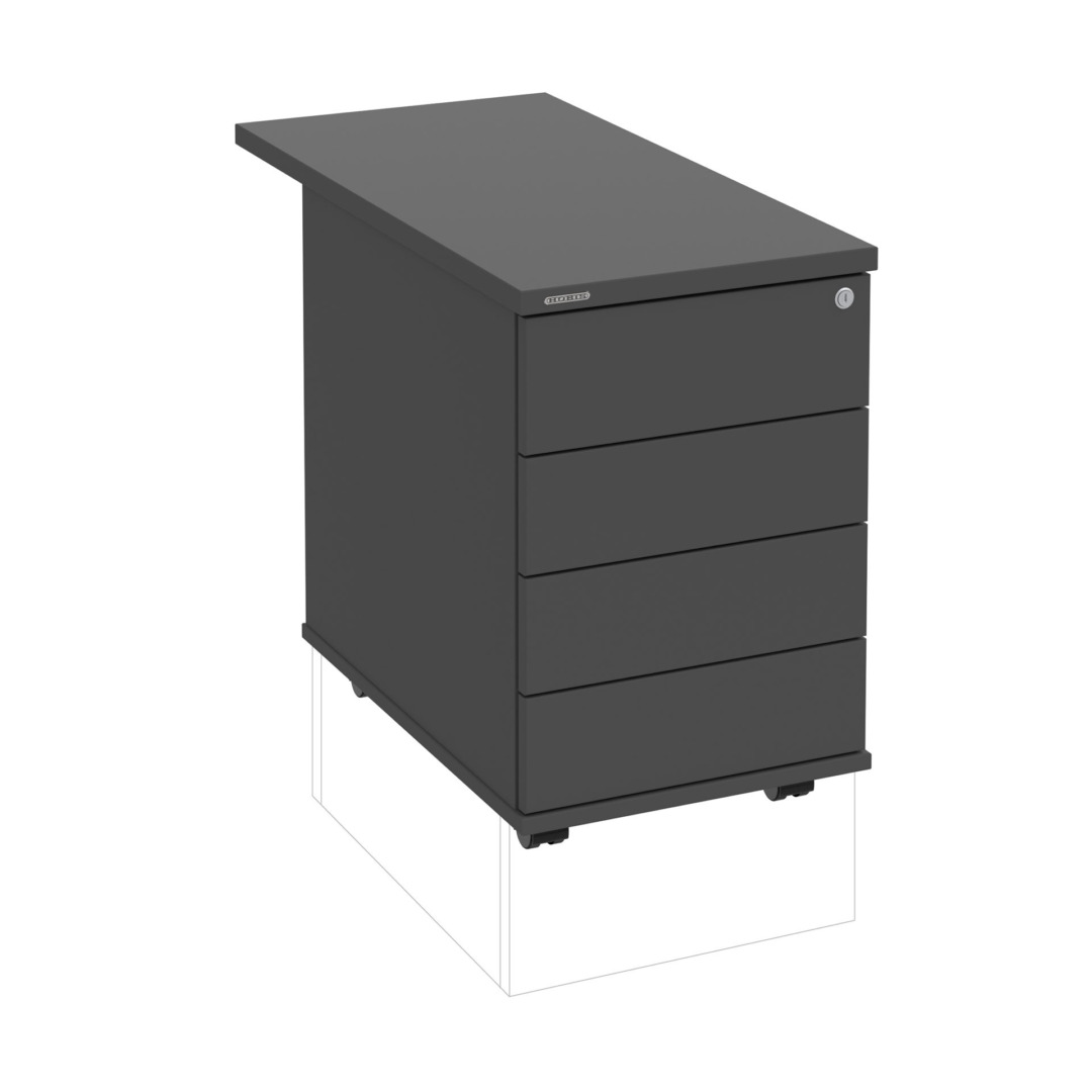 K 34 C PTO N 80 – Kontejner, 4 zásuvky, cent. zamykání, bezúchytkové otevírání, léta napříč, hl. 80 cm Hobis